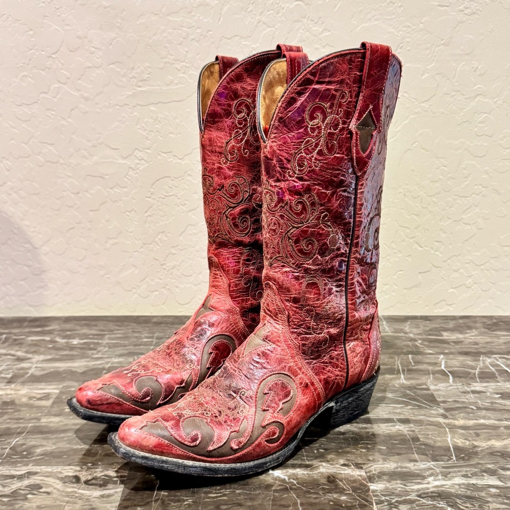 Sterling River Red Leather Cowboy Boots